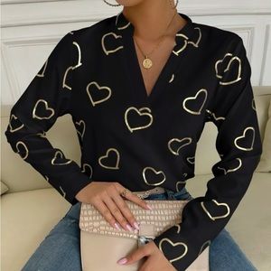 New heart print black top